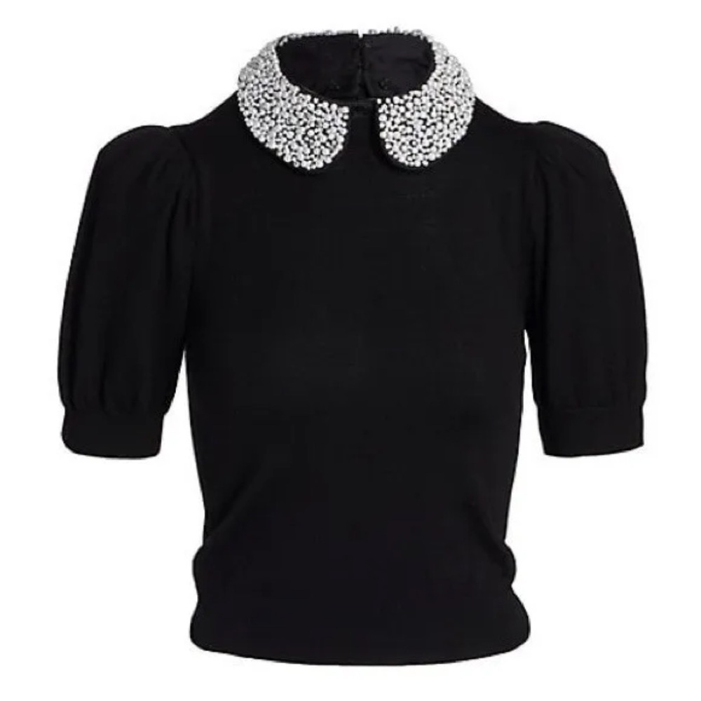 Alice + Olivia Ciara Pearl Embellished Collar Black  top Sweater Size XS